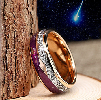 Blue Meteorite Engagement Wedding Rings Set