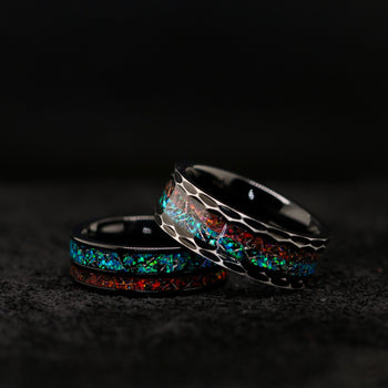 Blue Meteorite Engagement Wedding Rings Set