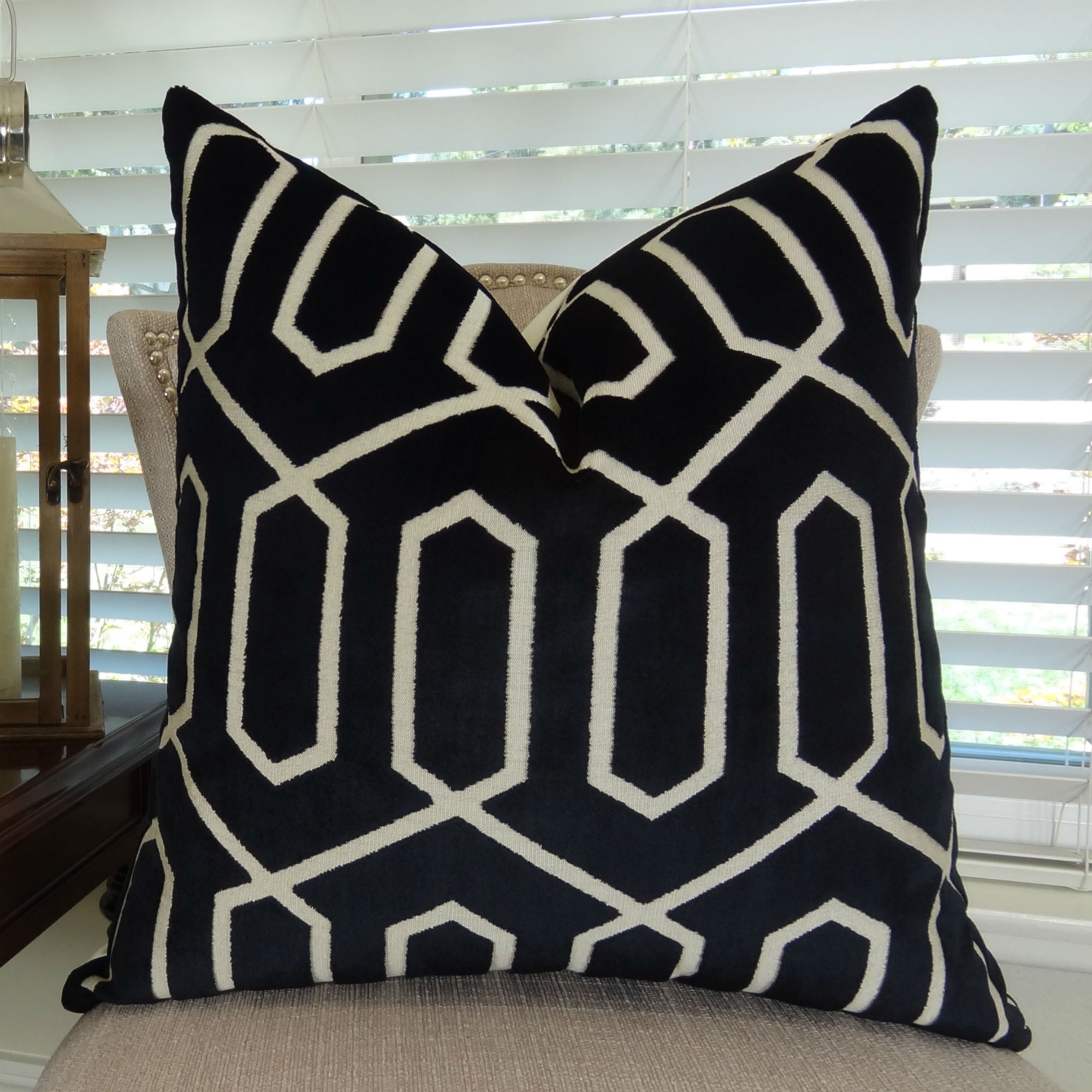 Black Cream Luxury Couch Pillow, Geometric Accent Pillow