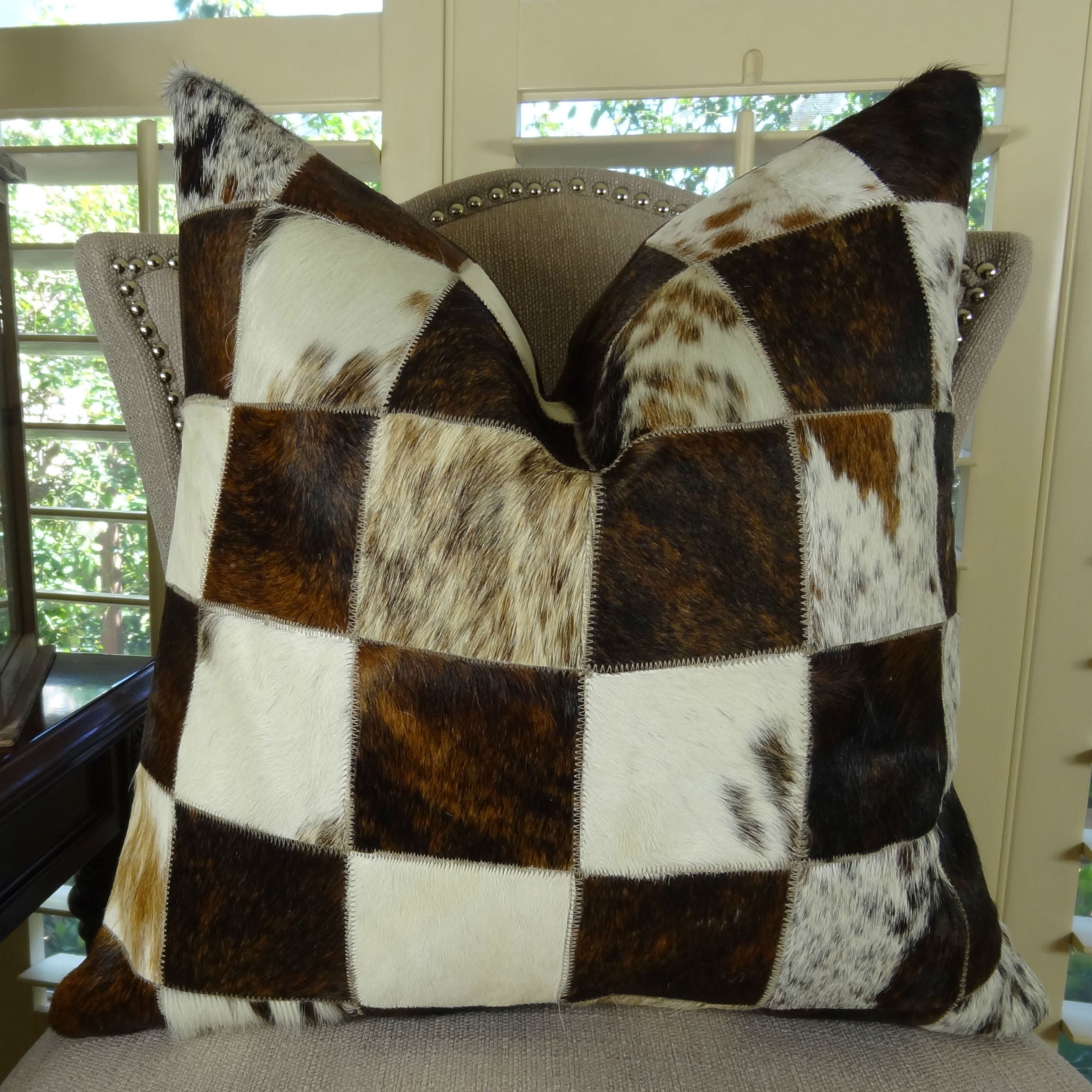 White Brown Premium Brazilian Cowhide Throw Pillow 16657