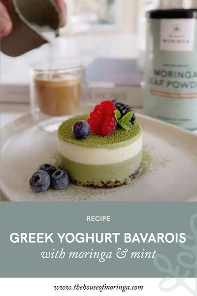 recipes from the house of moringa- bavarois van griekse yogourt met moringa en munt