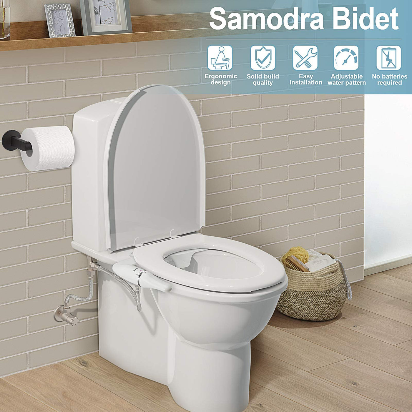 SAMODRA Ultra-Slim Bidet Attachment, Non-Electric Dual Nozzle (Frontal