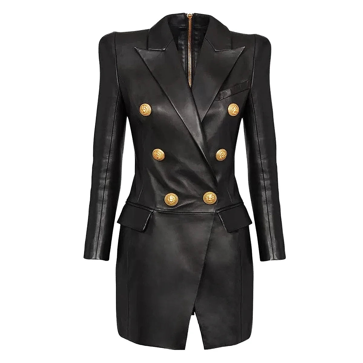 Trend4us Luxe Double-Breasted Faux Leather Blazer Dress