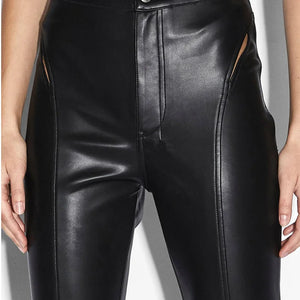 Sleek Mid-Waist Faux Leather Splicing Pants - Trend4us