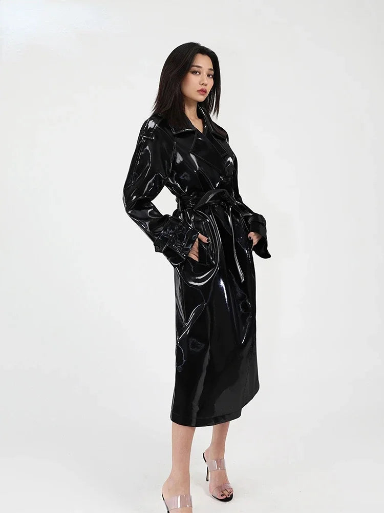 Trend4us Modern Sleek & Shiny Patent Trench Coat