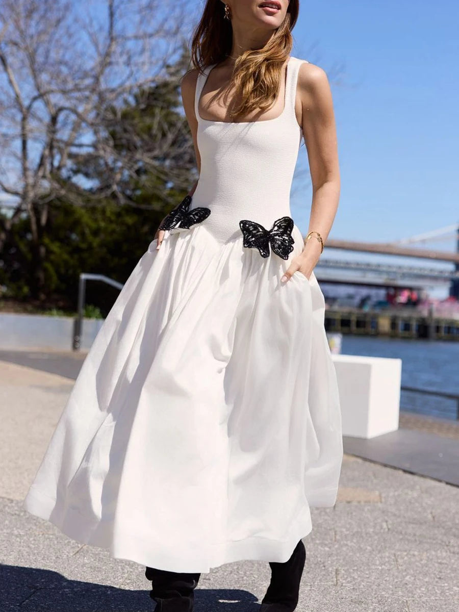 Trend4us Butterfly Embellished White Midi Dress