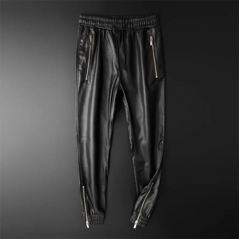 Trend4us Men's Faux Leather Zipper Jogger Pants