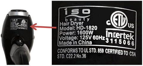 hair dryer voltage label