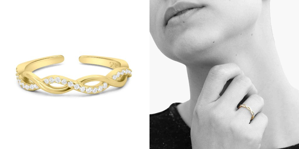 Satinski twist gold-plated silver crystal resizable stacking ring