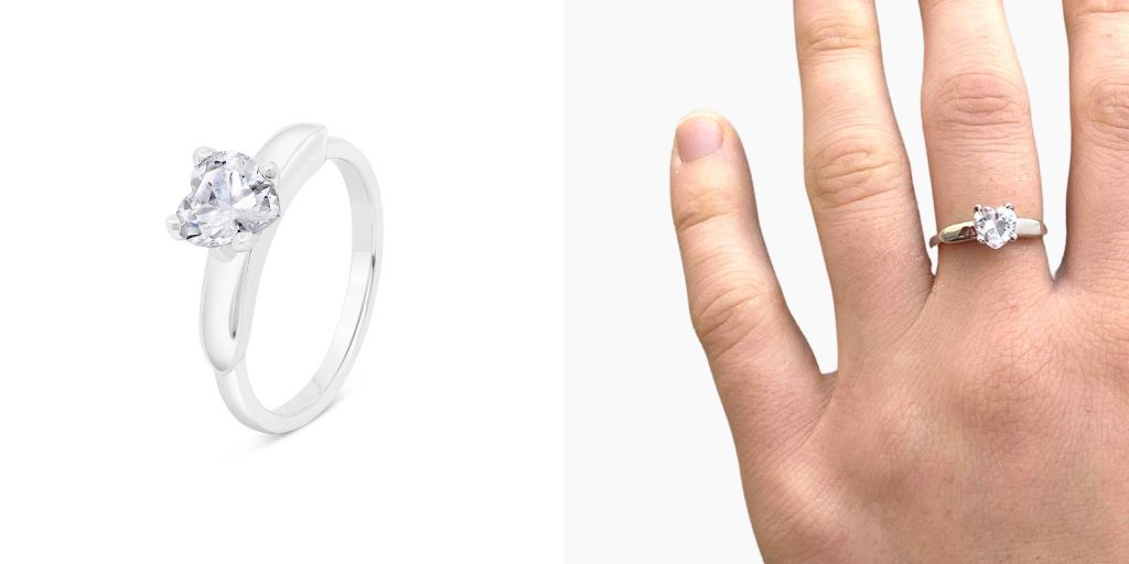 Allring - Resizable Heart Crystal Silver Engagement Ring by Satinski