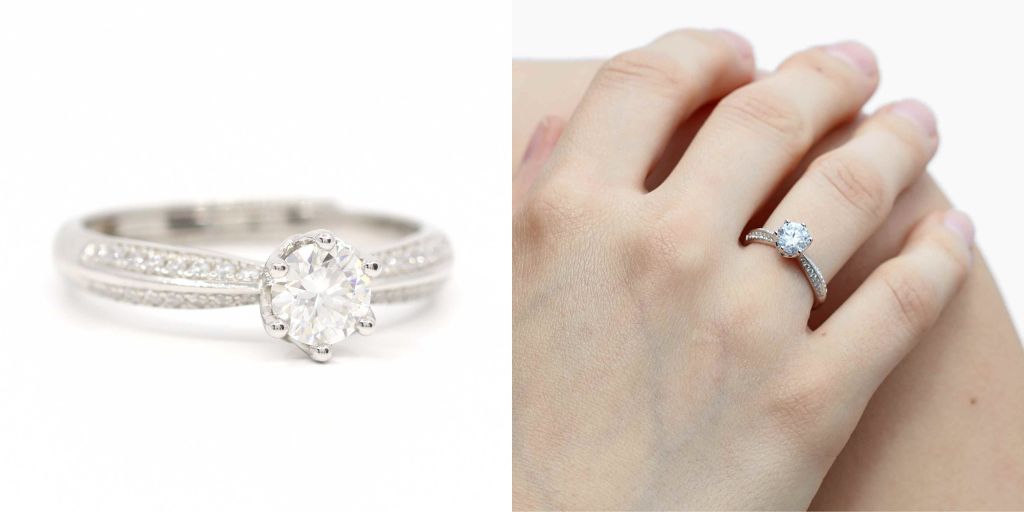 Satinski 1 carat moissanite solitaire silver resizable engagement ring