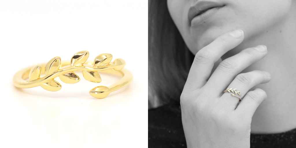 Satinski Resizable Stacking Open Olive Hugging Leaf Ring