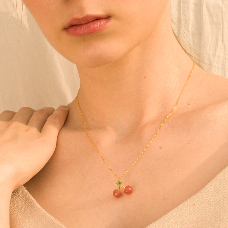 Strawberry Necklace  Strawberry Quartz, 16K Gold Vermeil – Selene  Jewellery Co