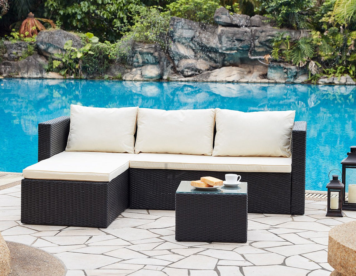 3 Seat L-Shaped Rattan Sofa Set - Outdoor Garden Furniture – homedetail