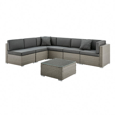 7 Piece Modular Rattan Sofa Garden Lounge Set , Grey – homedetail.co.uk