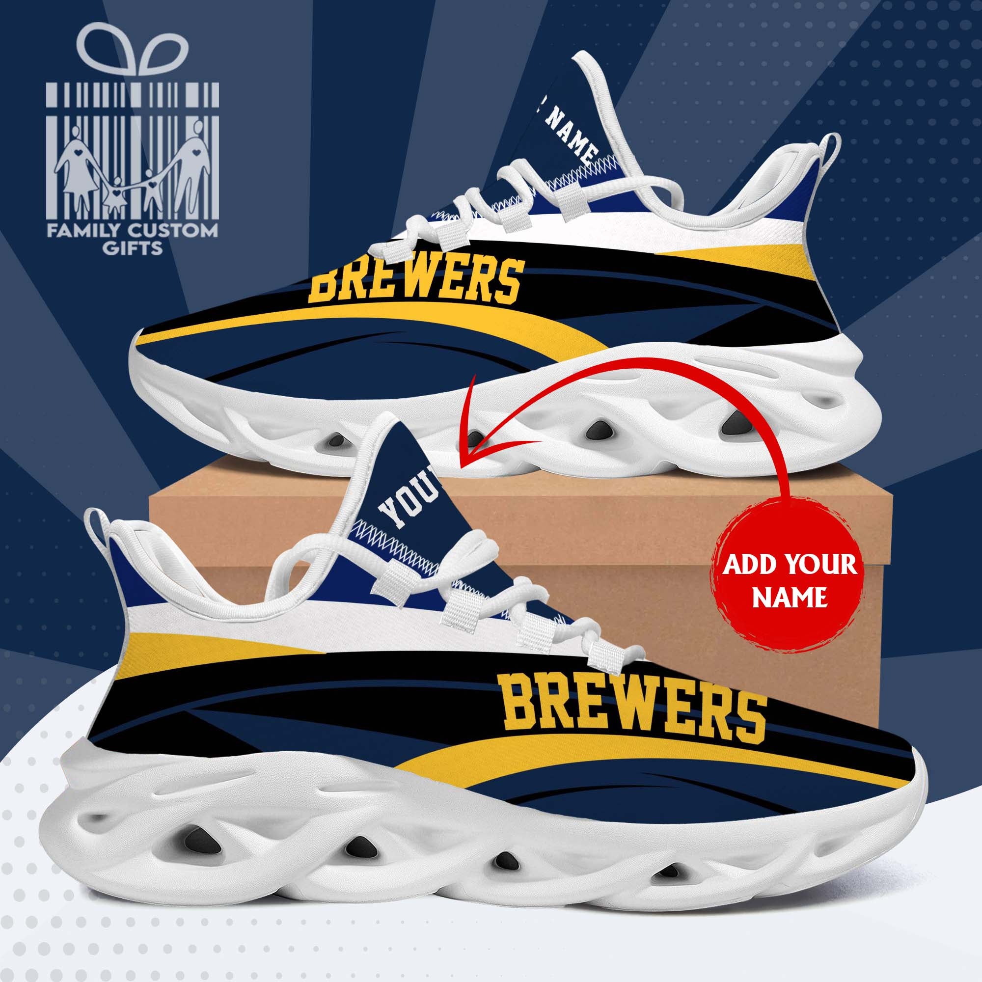 Milwaukee Brewers Custom Baseball Personalized Max Soul Sneakers Runni –  FAMILY GIFTS