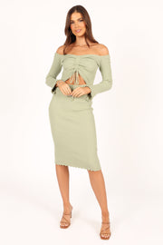 Geneva Off Shoulder Midi Dress - Sage - Petal & Pup