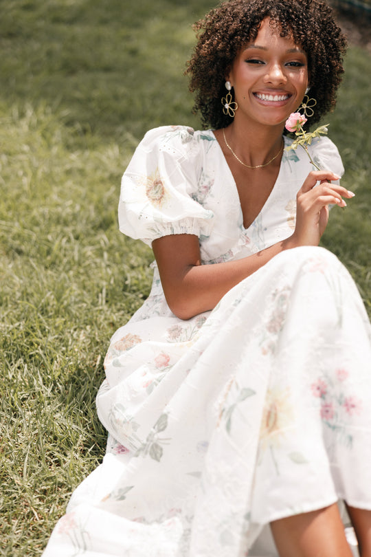 Shop Formal Dress - Jemima Puff Shoulder Maxi Dress - Floral featured image