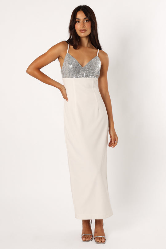 Shop Formal Dress Silver White - Dress Slip Kylie