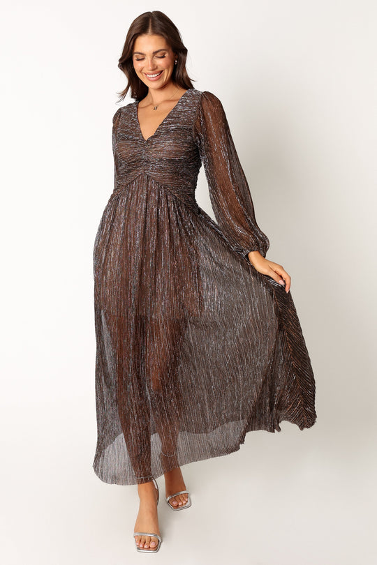 Lustre Long Sleeve Midi Dress - Bronze