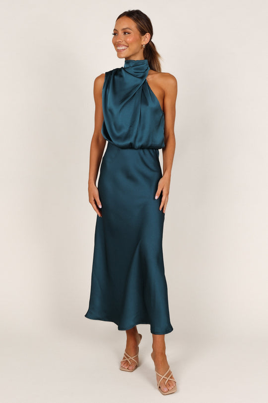 Shop Formal Dress - Anabelle Halter Neck Midi Dress - Teal featured image