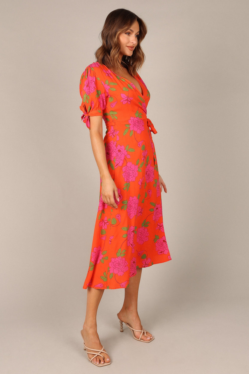 Pink And Orange Floral Print Belted Wrap Midi Dress – AX Paris