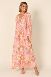 Emelda Puff Sleeve Elastic Waist Maxi Dress - Pink - Petal & Pup