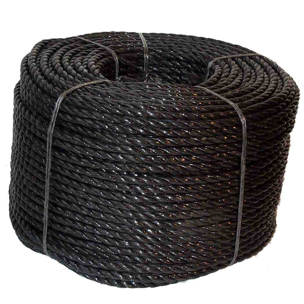 24mm Black Nylon 3 Strand Rope 220 Metre Coil - RopeServices UK
