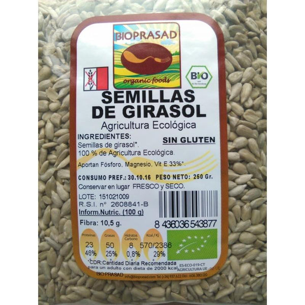 Bioprasad - Semillas Girasol Bio 250 gramos - Sin Gluten Sin Lactosa -  Procedente de Agricultura Ecológica- En Biopharmacia - Biopharmacia,  Parafarmacia online