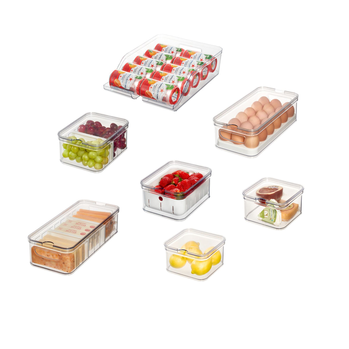 iDesign 7-Piece Recycled Plastic Crisp Refrigerator Organizer Bin Set with Lids