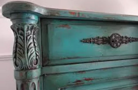 vintage turquoise worn dresser