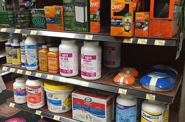 shelves filled with bottled products