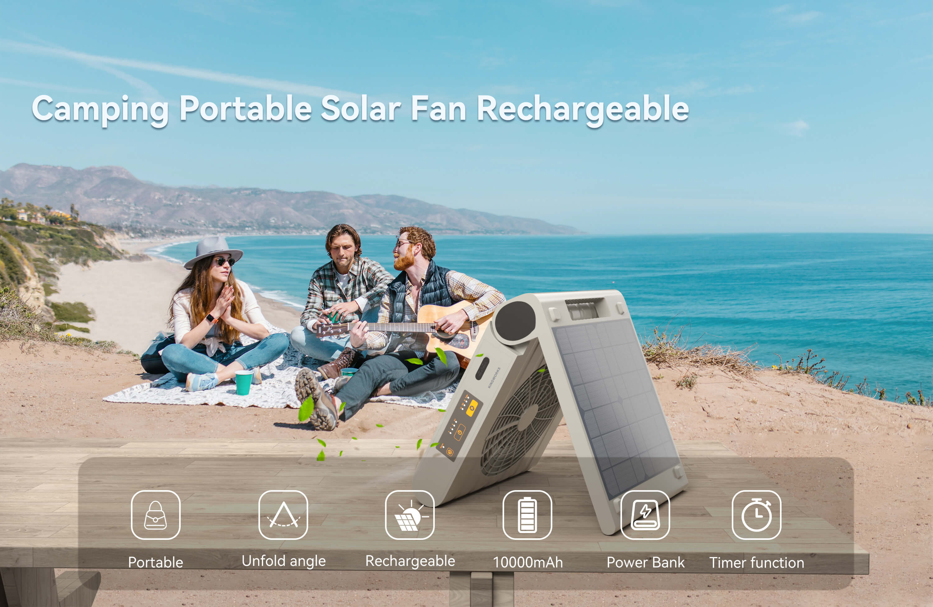 Portable seaside camping solar fan