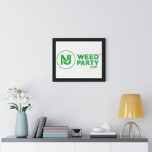 Load image into Gallery viewer, Framed Horizontal Poster with NJ Weed Party ™️ logo emblazoned on the front.
