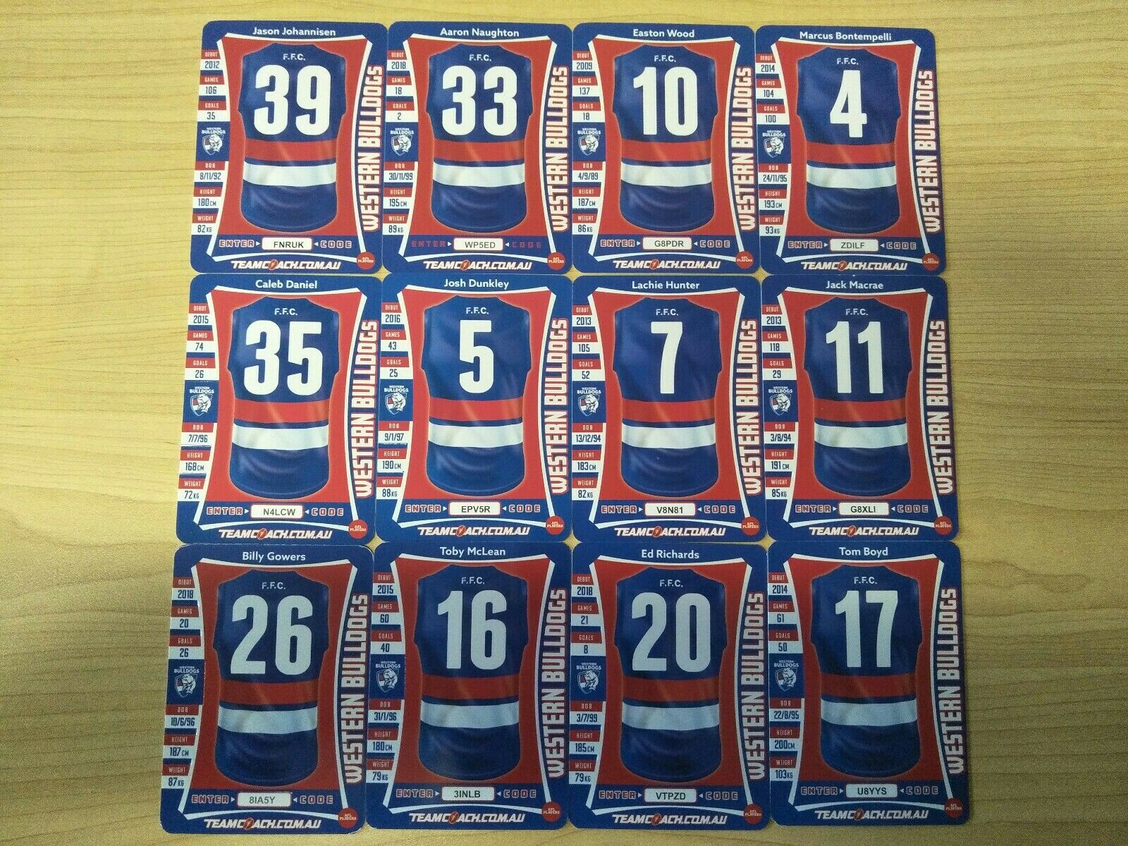 2019 Teamcoach Gold Western Bulldogs Team Set Of 12 Cards ...