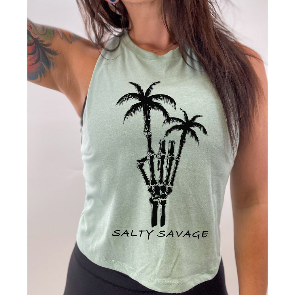 Salty Savage Ladies Peace Skeleton X Back Sports Bra