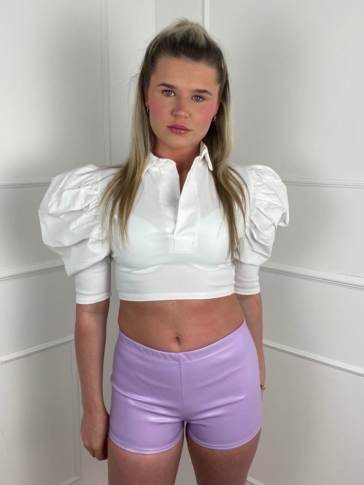 Low waisted matte pvc shorts- Lilac