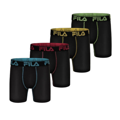 Fila Men's 4 Trunk Front Fly, 90% Polyester 10% Spandex, 4-Pack