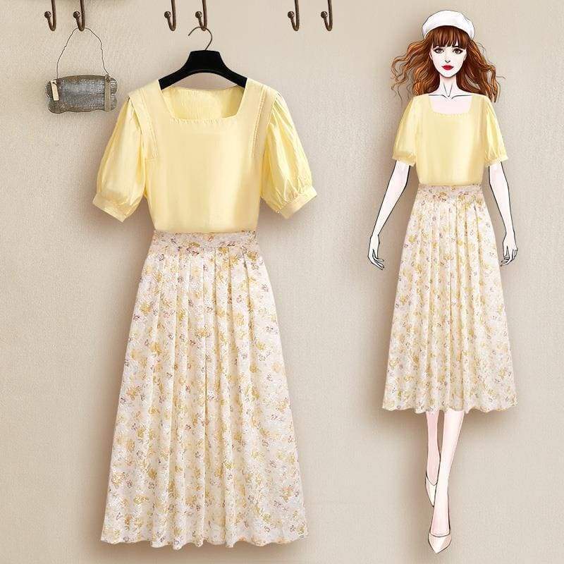Spring Sweet Casual Yellow Blouse Outfit and Cottagecore Style Skirt MM1303 - KawaiiMoriStore