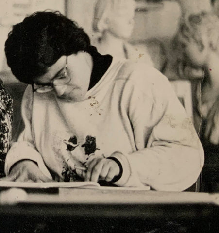 Isabel Lopes Artist drawing in the school studio in the 1990's