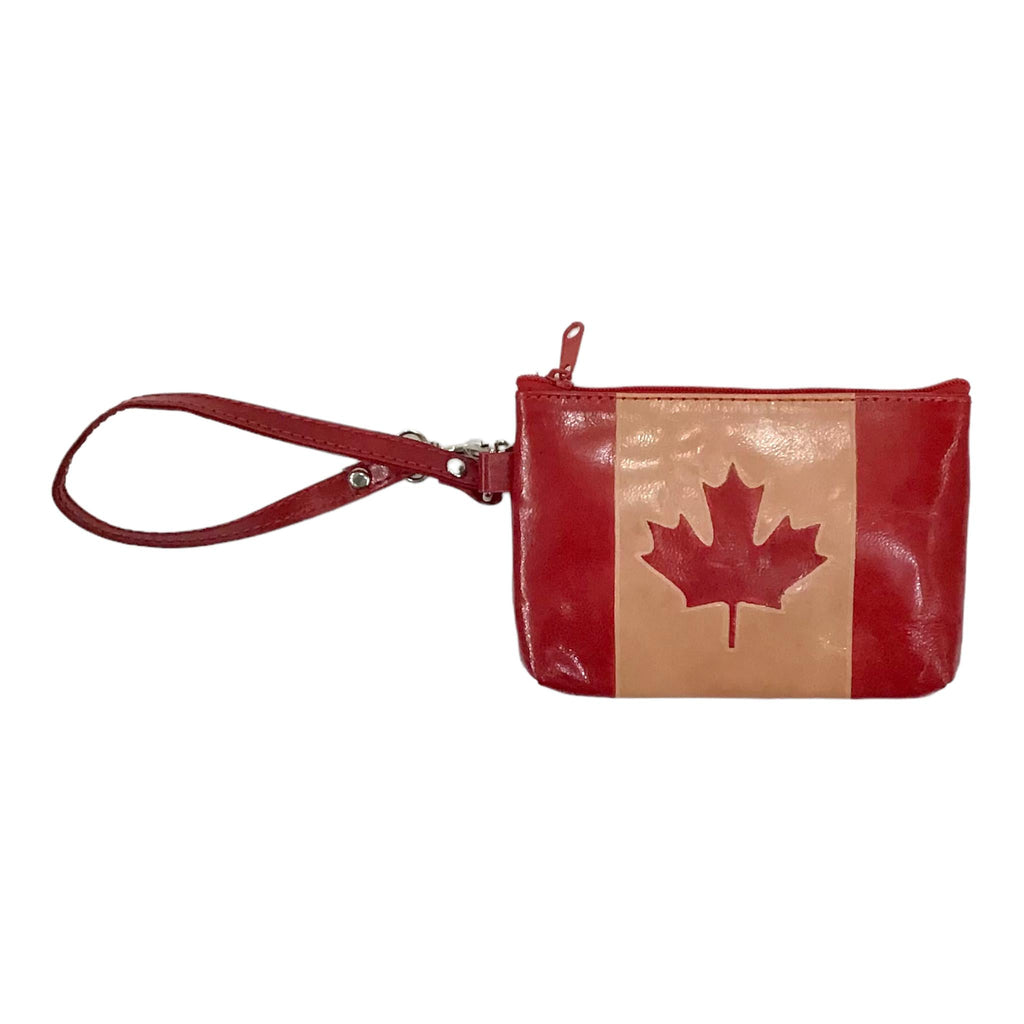 Red & White Canada Women Wallet - Golden Zip Around Wallet PU Leather