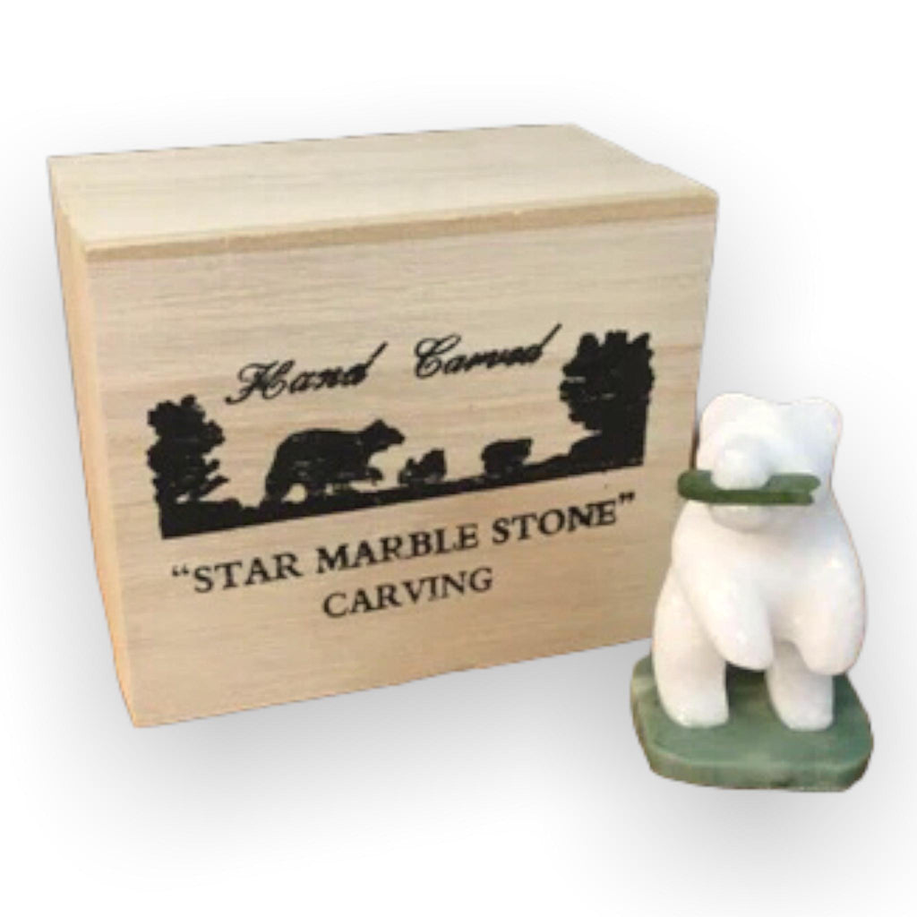 Star Marble Bear with Jade Fish - Star Marble Carvings - Marble Bear 3