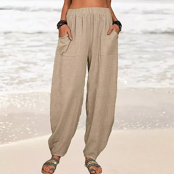 Loose-fitting leisure trousers for women made of cotton and linen