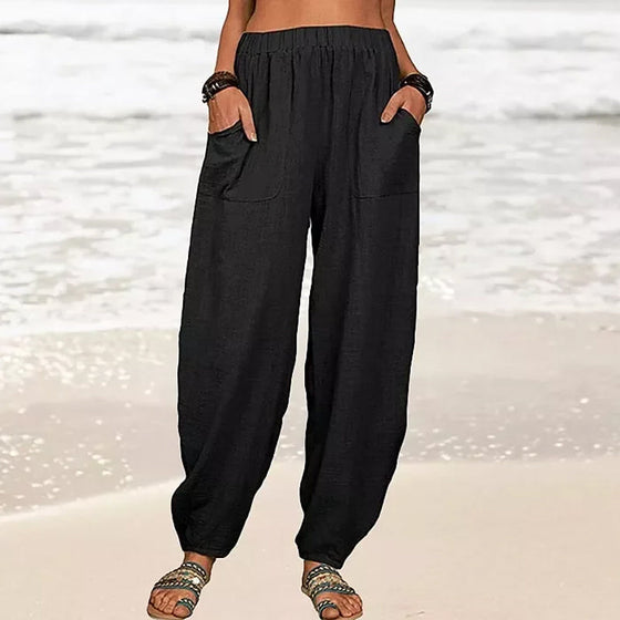 Loose-fitting leisure trousers for women made of cotton and linen