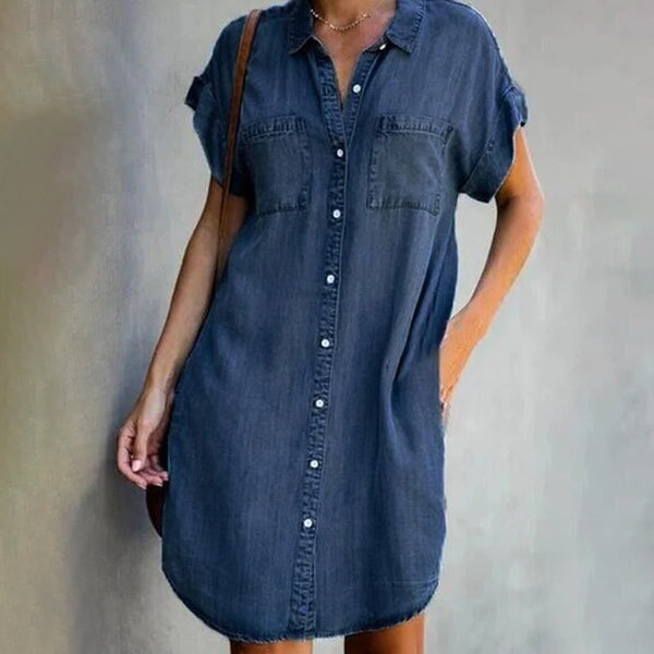 Denim dress with short sleeves