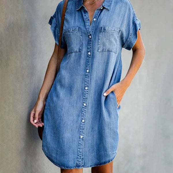 Denim dress with short sleeves