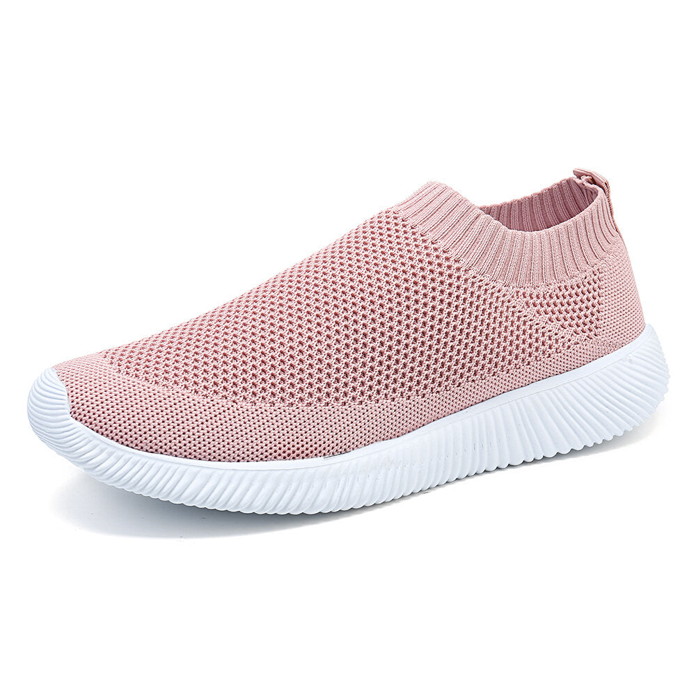 Plus Size Women Walking Breathable Air Mesh Knit Slip On Sneakers Tra ...