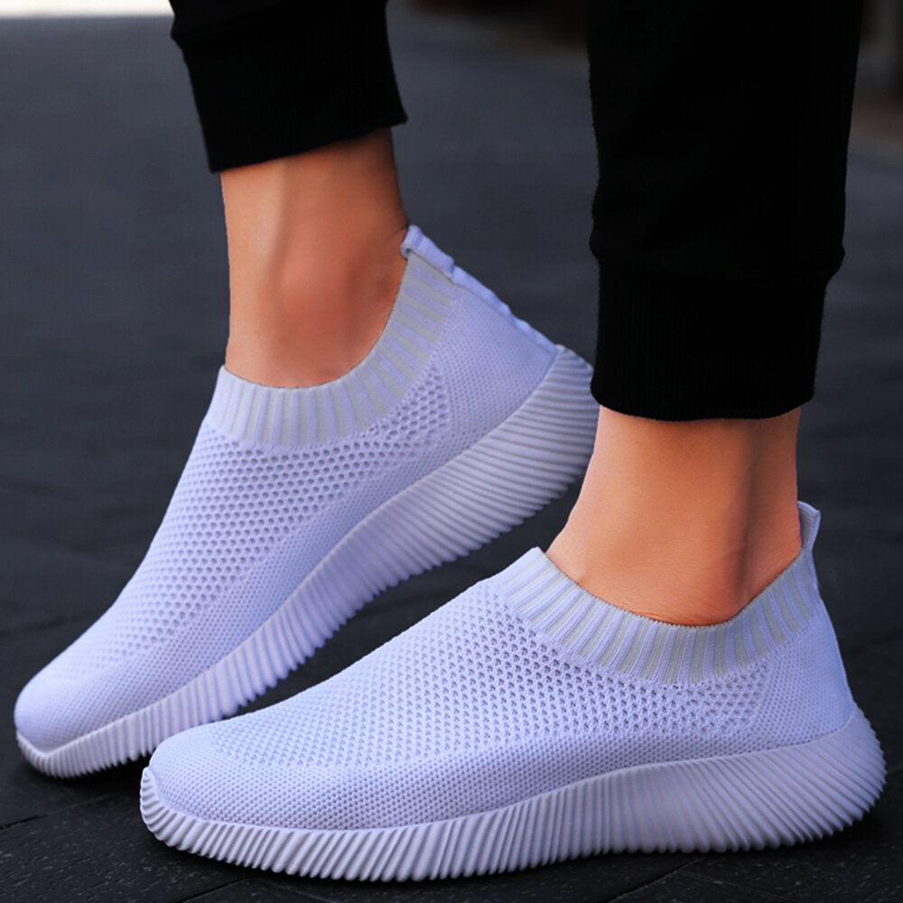 Plus Size Women Walking Breathable Air Mesh Knit Slip On Sneakers Tra ...