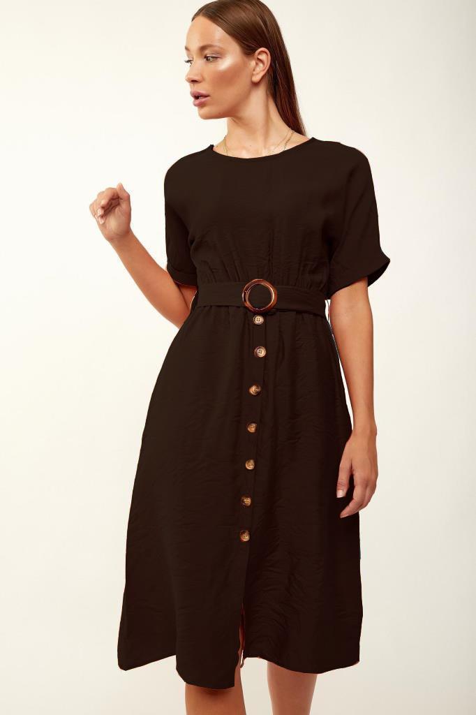 Image of Women's Elastic Waist Black Midi Dress