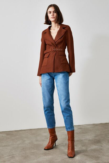 Image of Women's Belted Brown Blazer Jacket